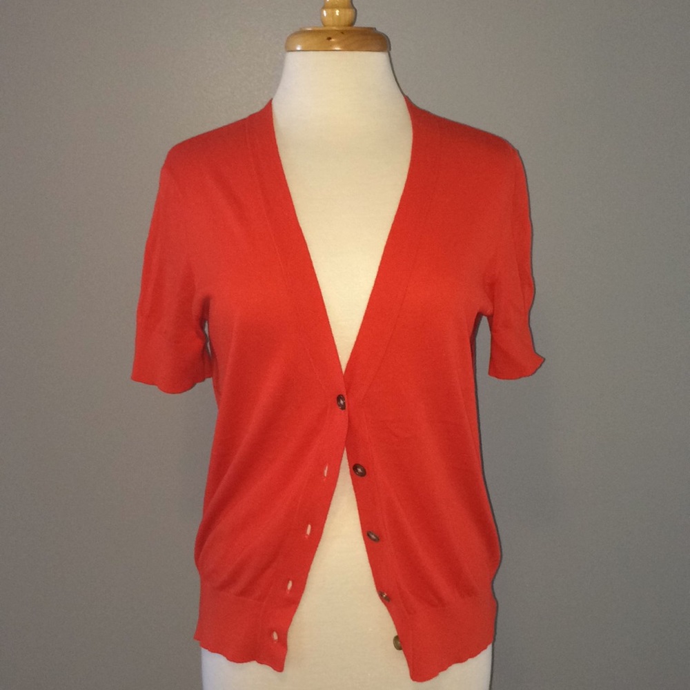 LOFT short sleeve orange cardigan